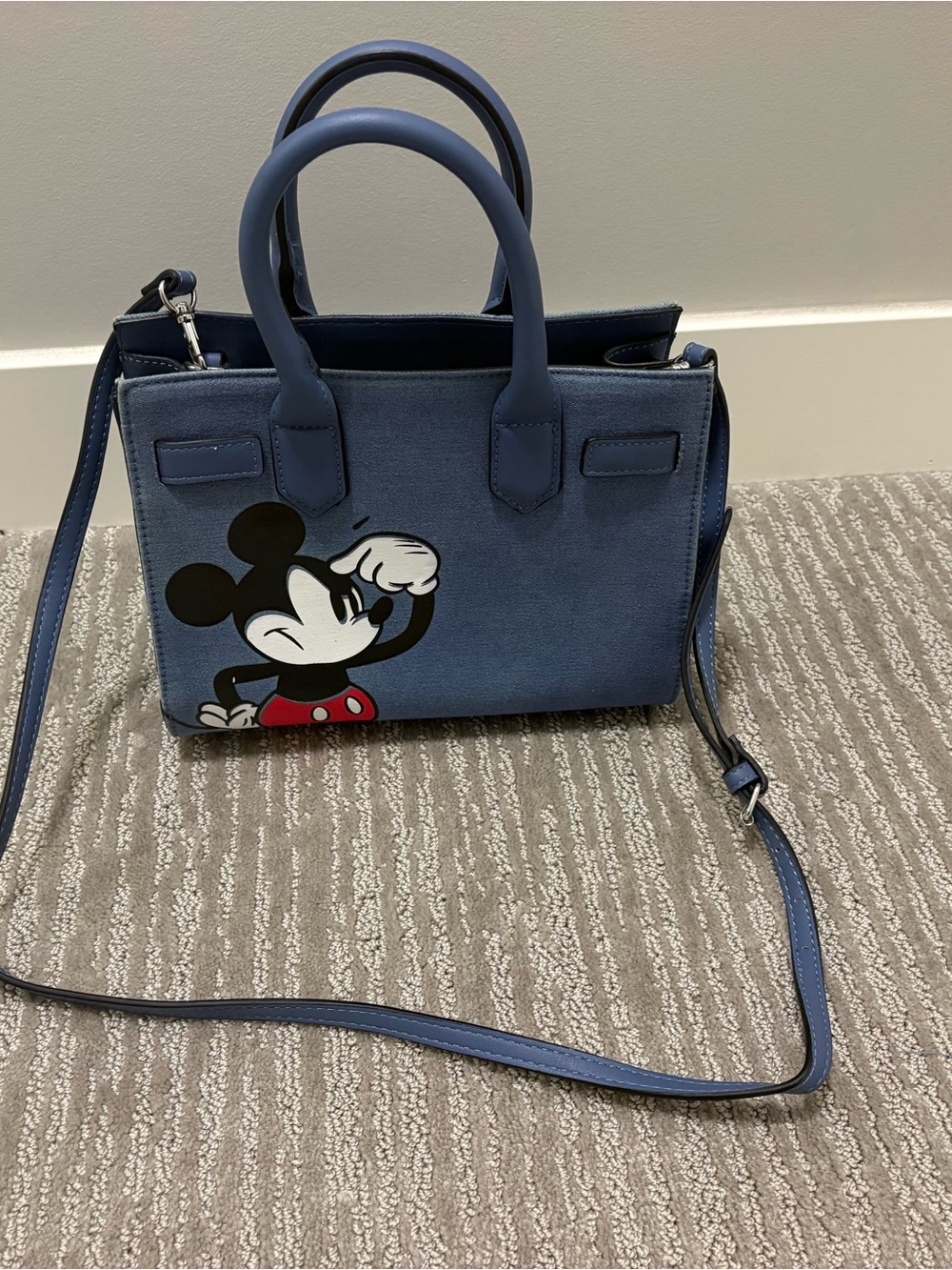Blue Mickey Mouse Canvas Tote Bag with Crossbody Strap